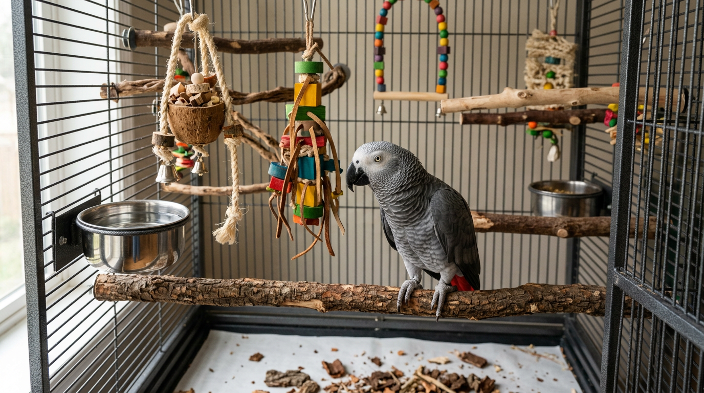comment amenager une cage pour un gris du gabon