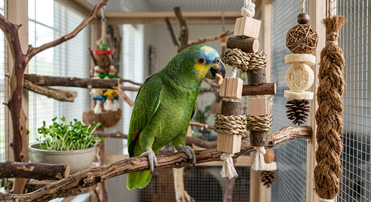 Jouets 100% Naturels pour Perroquets : Sûreté, Éveil et Bonheur au Quotidien