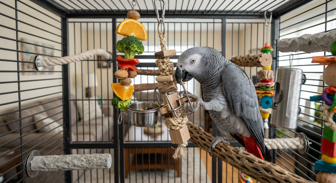 perroquet gris du gabon — Guide pratique : Aménager une cage idéale pour un Gris du Gabon pour optimiser son bien-être